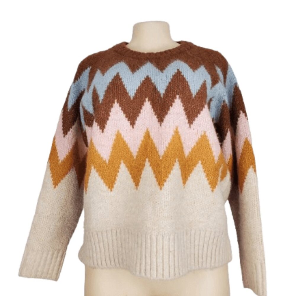 Lush women's taupe brown multi sweater size S